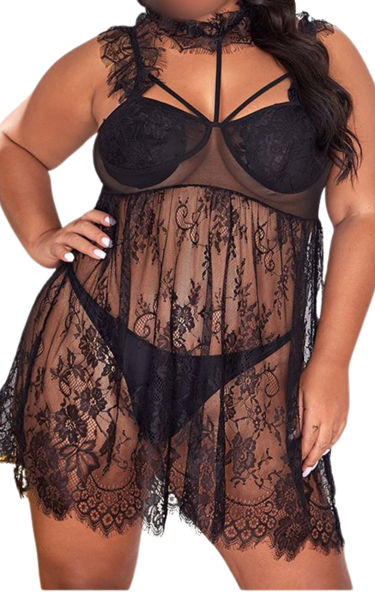  Plus Size Νεγκλιζέ & Κιλοτάκι String Elite - Μαύρο - LC7070-Μαύρο-XL 2025