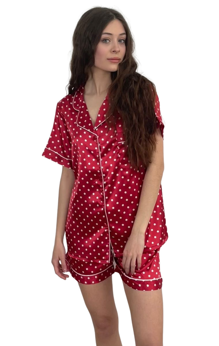 Lingerie Center Πυτζάμα σατέν πουά Carolina - Μπορντό - LC9277-Μπορτό-S