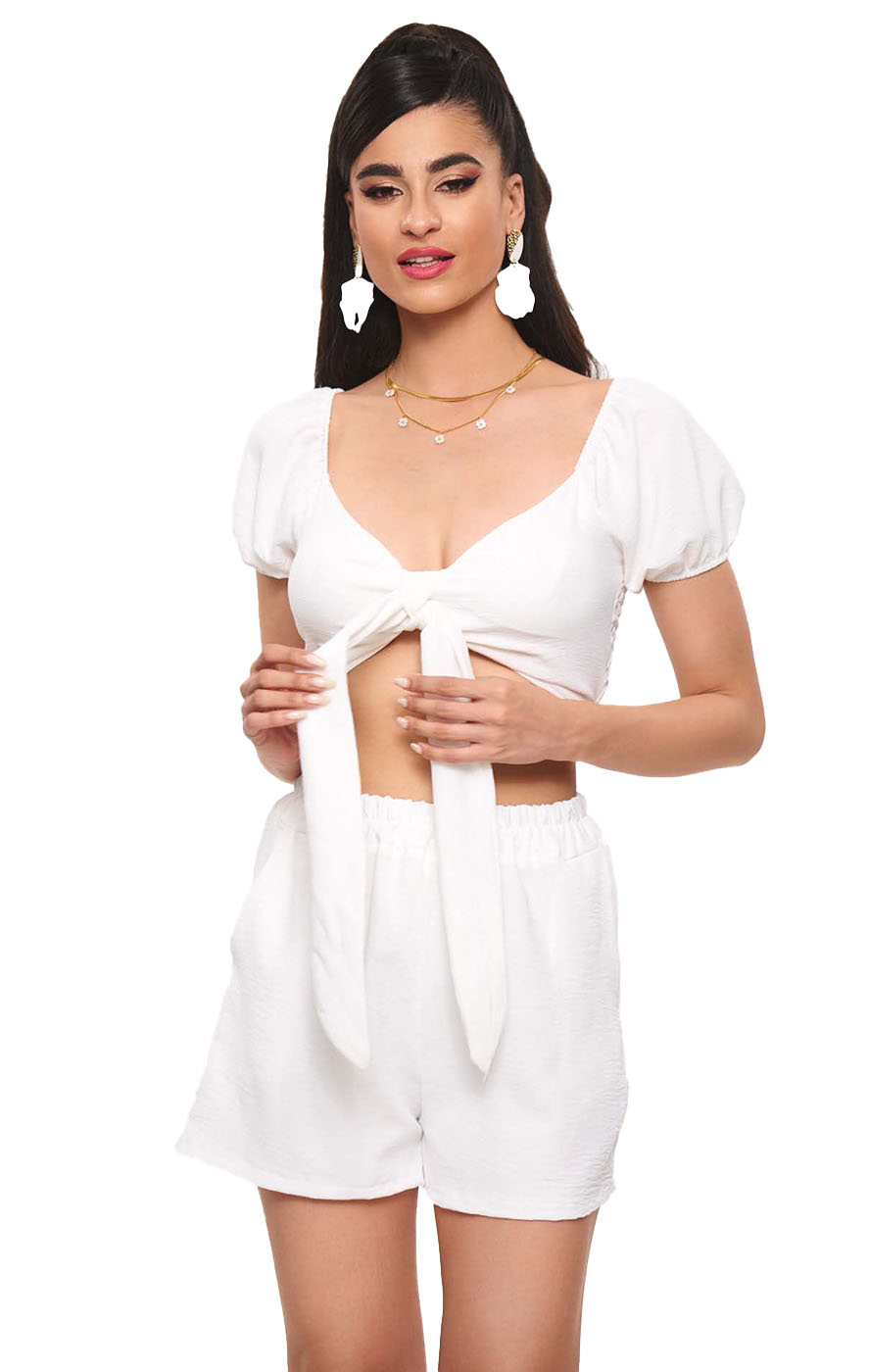  Σετ Crop Top & Σορτσάκι - Λευκό - LC77321-Λευκό-One Size 2025