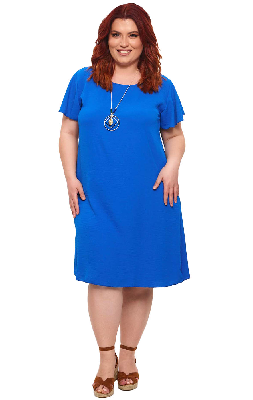 Plus Size Φόρεμα & Δώρο Κρεμαστό - Μπλε‌‌ Ρουά - LC0972-Μπλε Ρουά-One Size