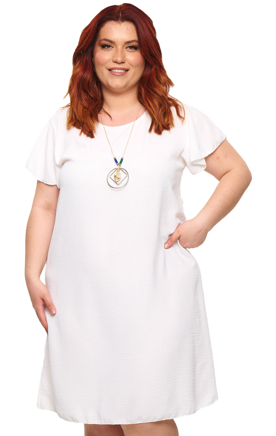 Plus Size Φόρεμα & Δώρο Κρεμαστό - Λευκό - LC0972-Λευκό-One Size