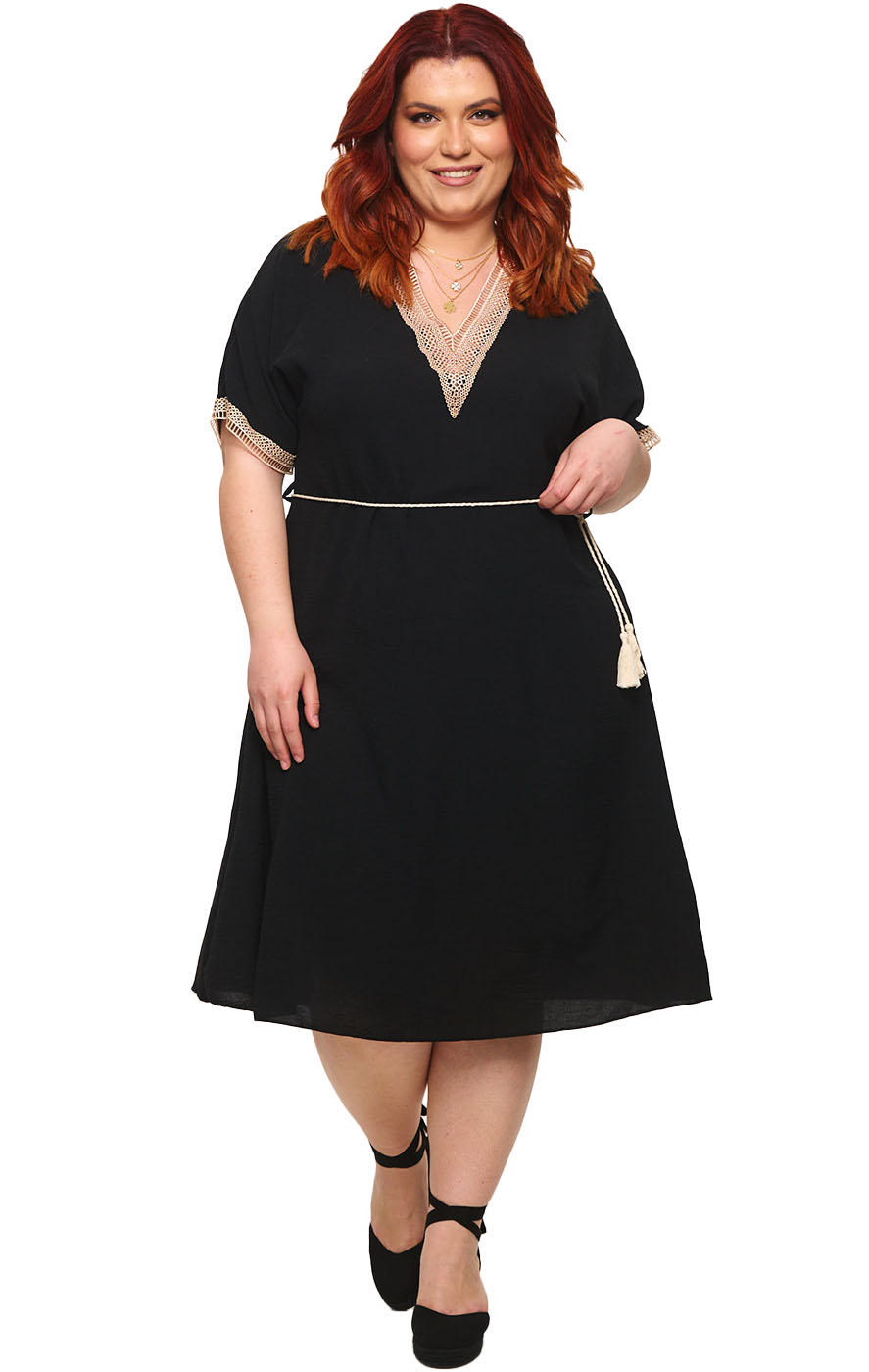 Plus Size Φόρεμα Grecian - Μαύρο - LC1000-Μαύρο-One Size